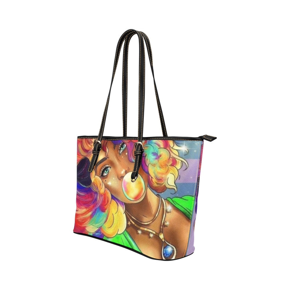 Colorful girl Leather Tote Bag/Small