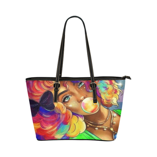 Colorful girl Leather Tote Bag/Small